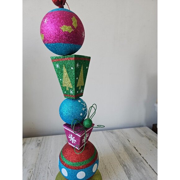 Pier 1 glitter ornament centerpiece vintage Xmas decor blue green unique retired - Picture 7 of 10